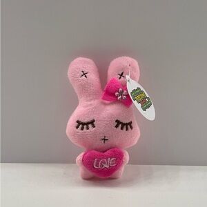 Bag Charm Keychain Charm Pink Bunny Plush with Heart "Love"